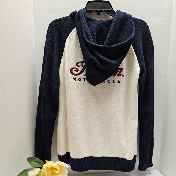 Indian Motorcycle Womens Logo Zip Up Hooded White Blue Sweater Jacket L Large - Picture 4 of 16